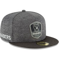 Men's Oakland Raiders New Era Heather Gray/Heather Black 2018 NFL Sideline Road Black 59FIFTY Fitted Hat 3058440